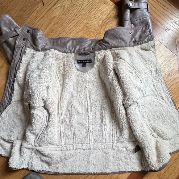 Via Spiga Metallic Moto Vegan Fur-lined Jacket Sz L - Picture 7 of 9
